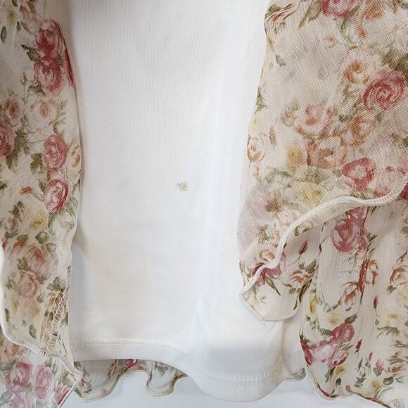Iz Byer Floral Chiffon Flutter Blouse Size XL Fairy Cottage Coquette Vtg Y2K - Picture 8 of 13